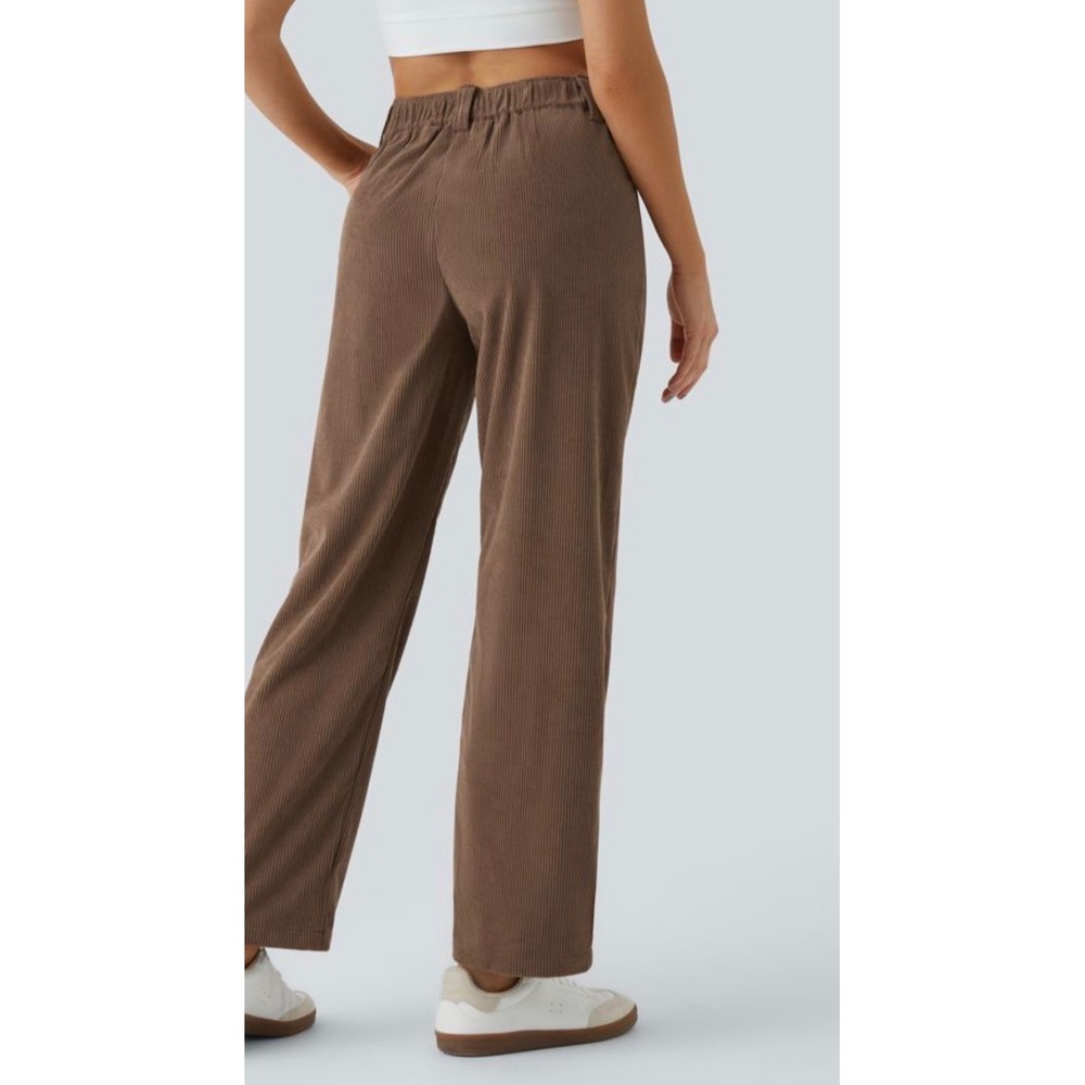 Halara Acorn Brown Corduroy High Waisted Straight Leg Pleated Pants Womens XL - Picture 3 of 5